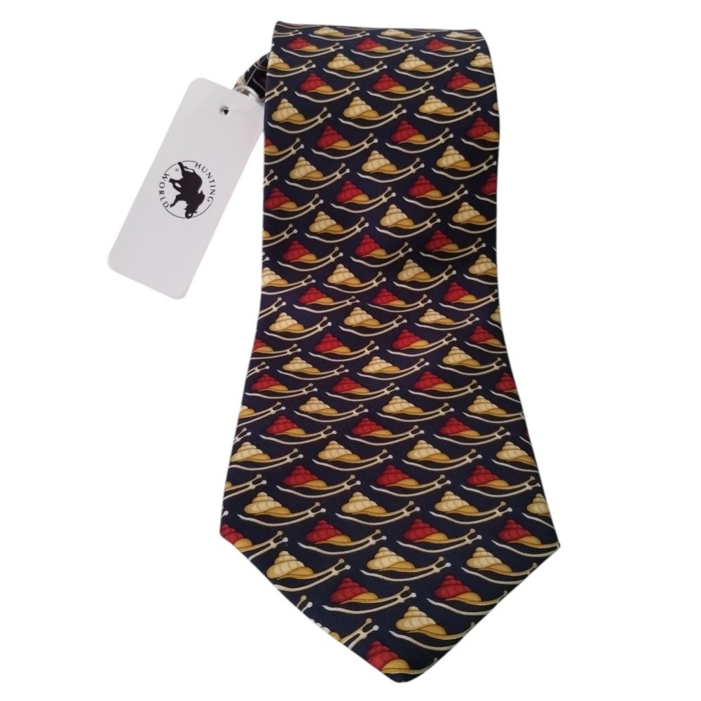 Hunting World 100% Silk Bob Lee Snail Navy Neck Tie Made In Italy